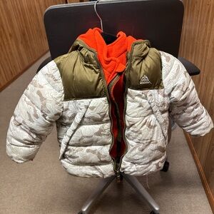 Snozu Olive and Cream Kids' Puffer Jacket with Orange Lining